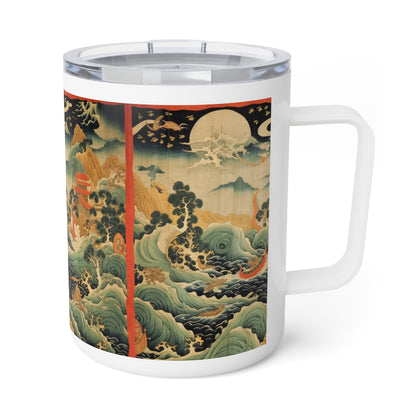 Harmony of the Elements: Japanese Tapestry-Inspired Insulated Coffee Mug, 10 oz