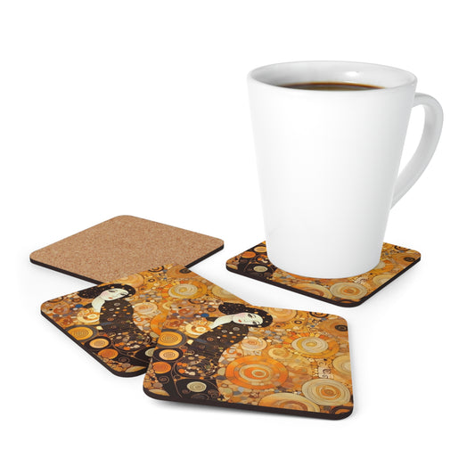 Sensual Symmetry: Corkwood Coaster Set Embodying the Essence of Symbolism in 19th Century Art