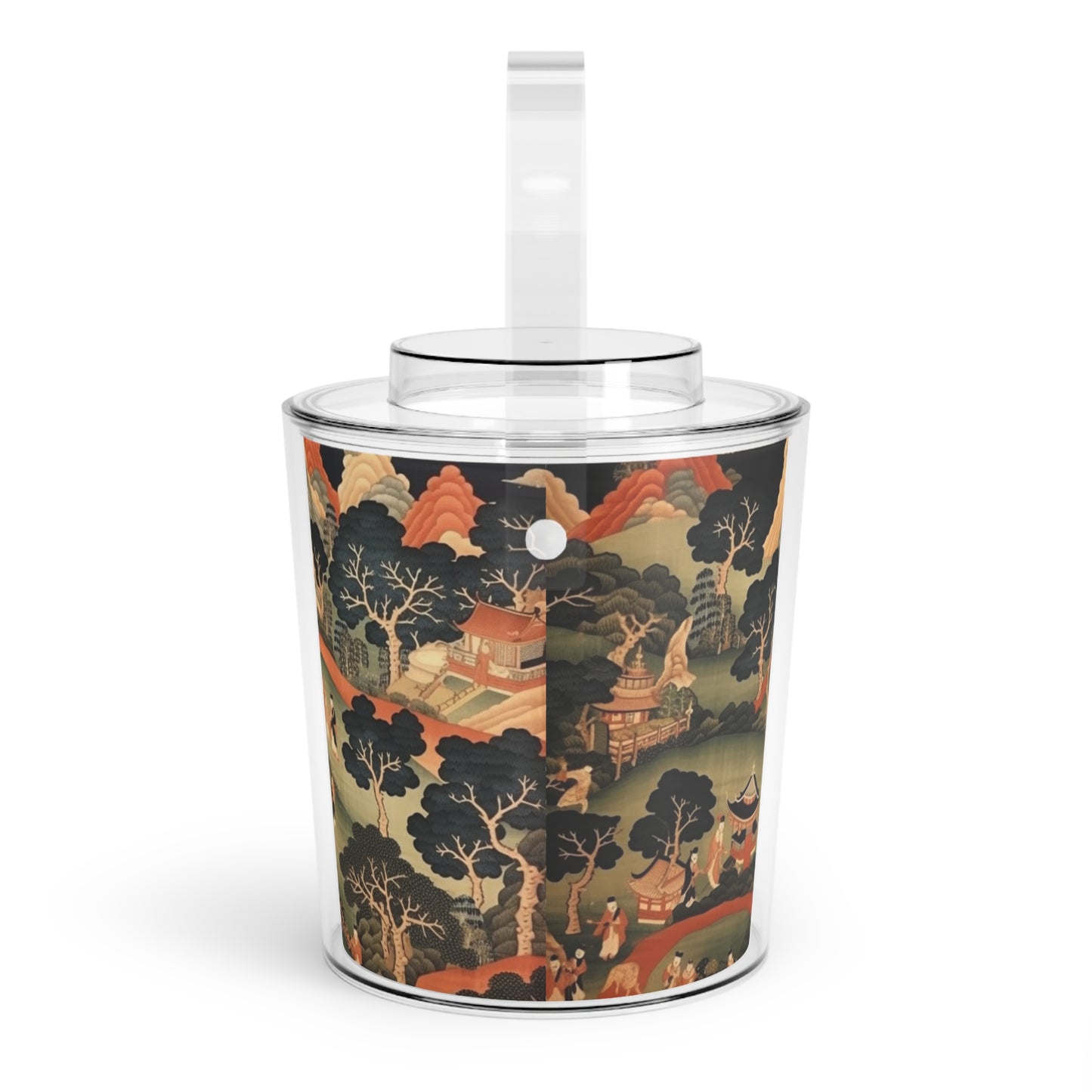 Tapestry Treasures: Japanese-inspired Ice Bucket with Tongs for Art Lovers