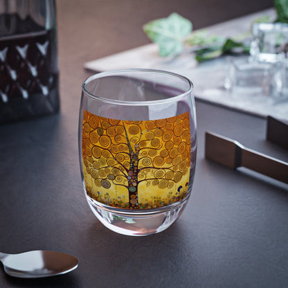 Symbolic Harmony: Gustav Klimt Tree of Life Whiskey Glass, Embrace Artistic Elegance