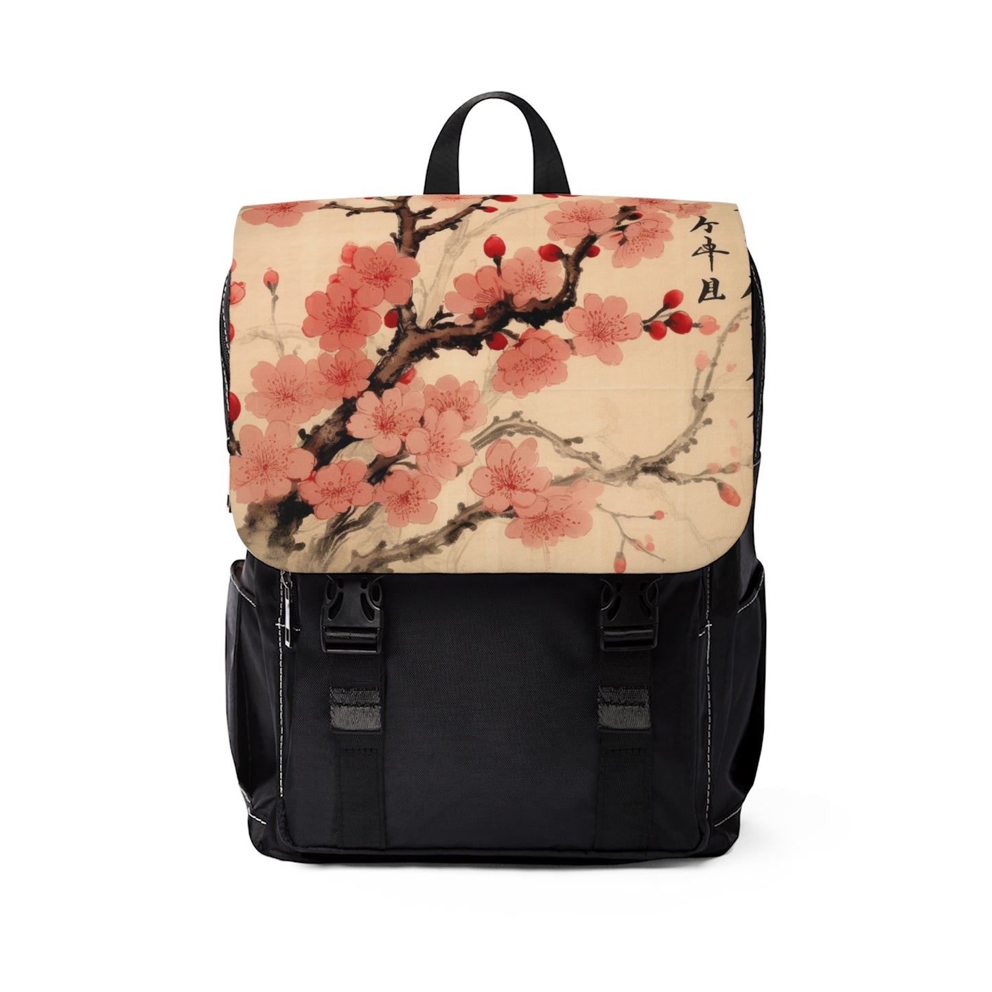 Floral Fusion: Unisex Casual Shoulder Backpack Merging Cherry Blossom Beauty and Artistic Flower Drawings