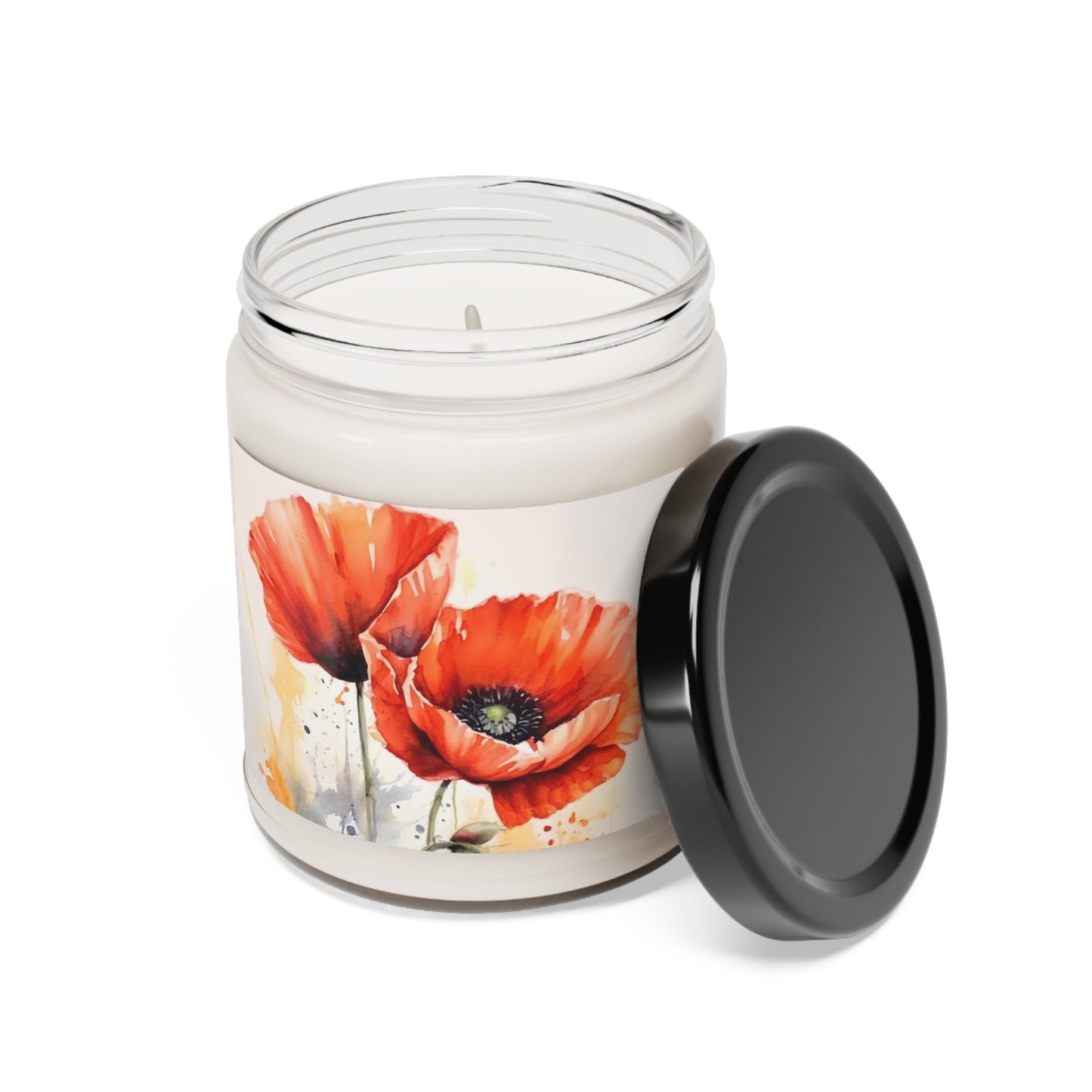 Whimsical Poppy Flower Watercolor Scented Soy Candle: An Artistic Delight