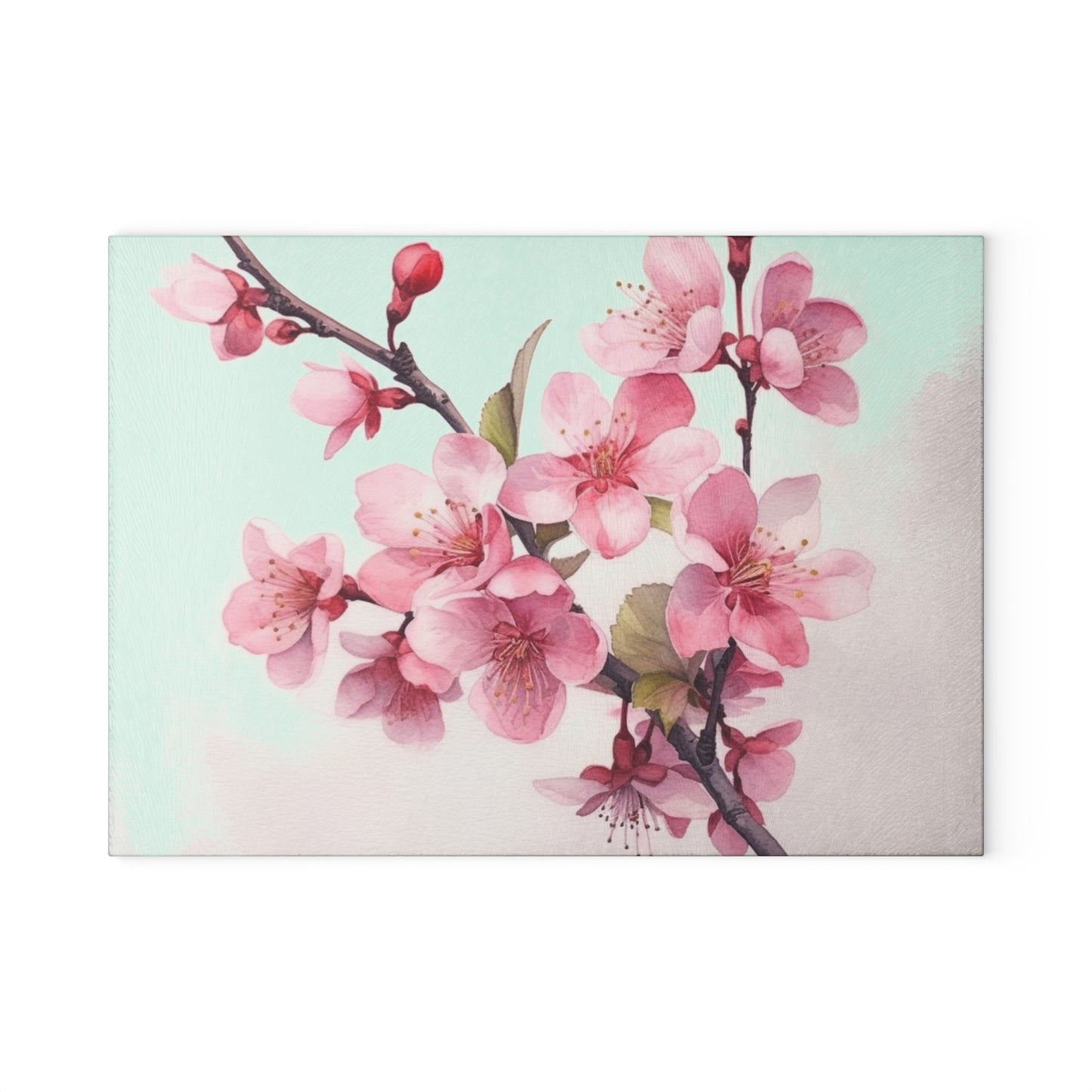 Artistic Flourish: Floral Watercolor Cherry Blossom Glass Cutting Board