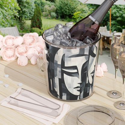 Abstract Oil Paint Ice Bucket with Tongs: Cubist Artistry in a Portable Masterpiece