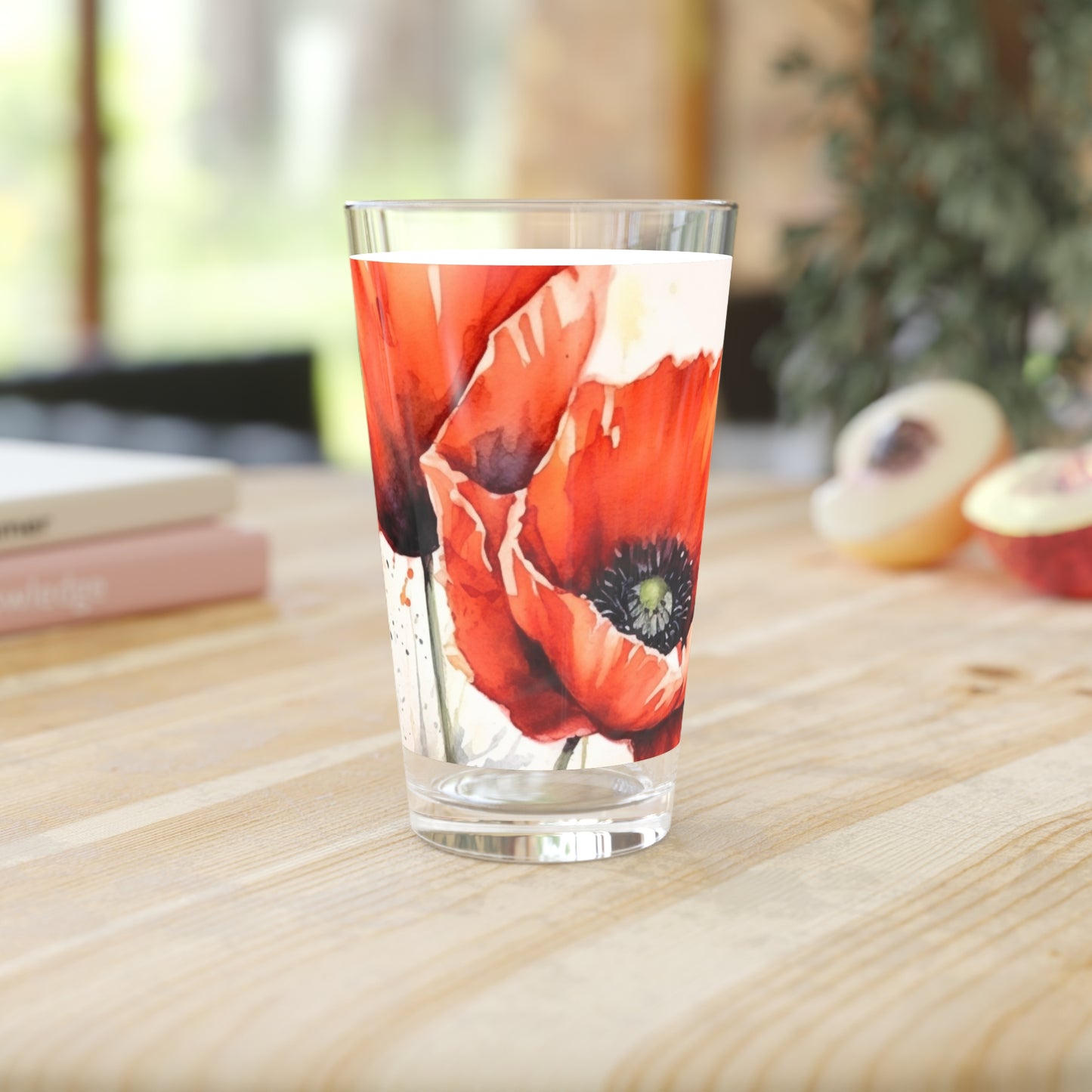 Whimsical Poppy Flower Watercolor Pint Glass: An Artistic Delight