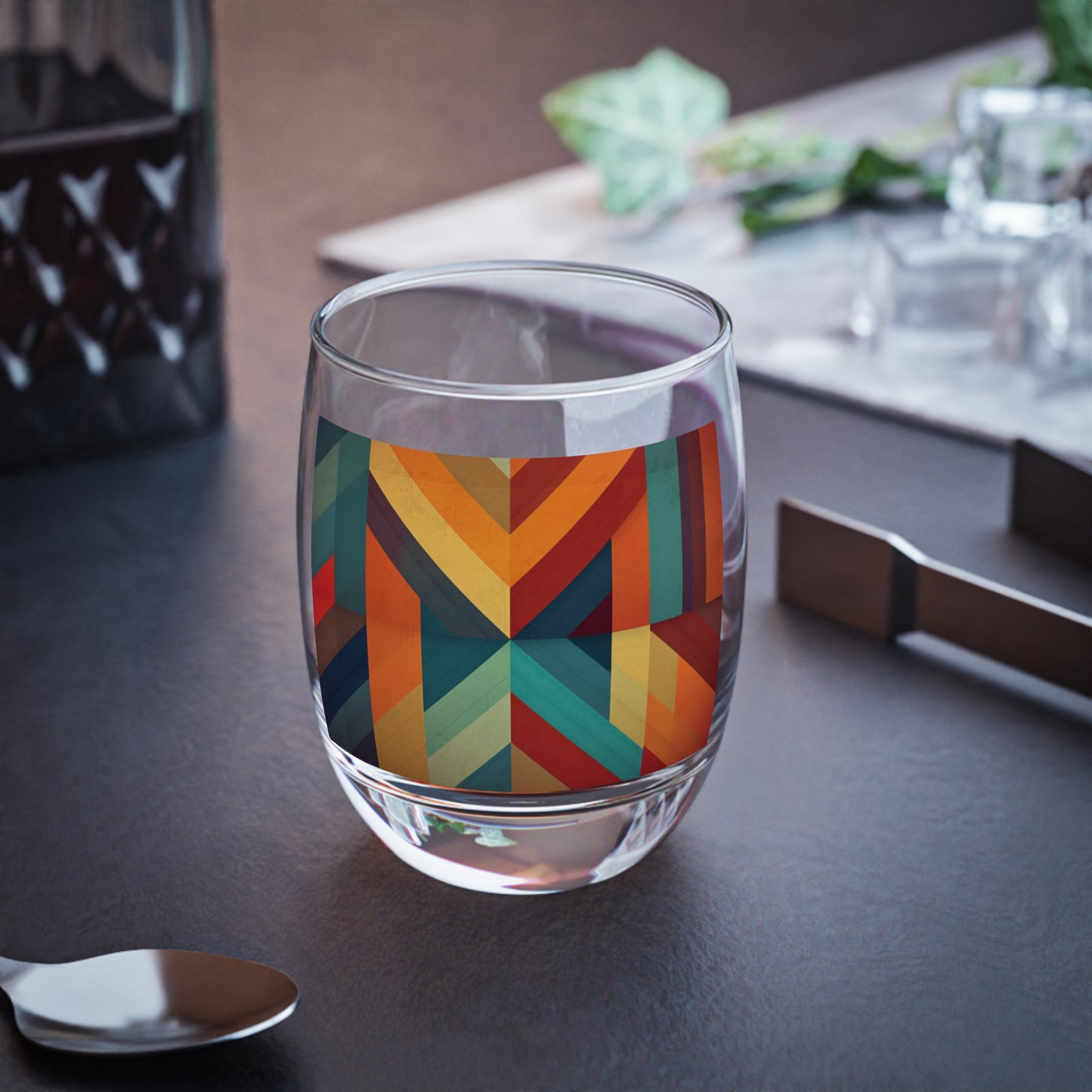 Abstract Geometric Expression: Midcentury Modern Whiskey Glass for Artistic Souls