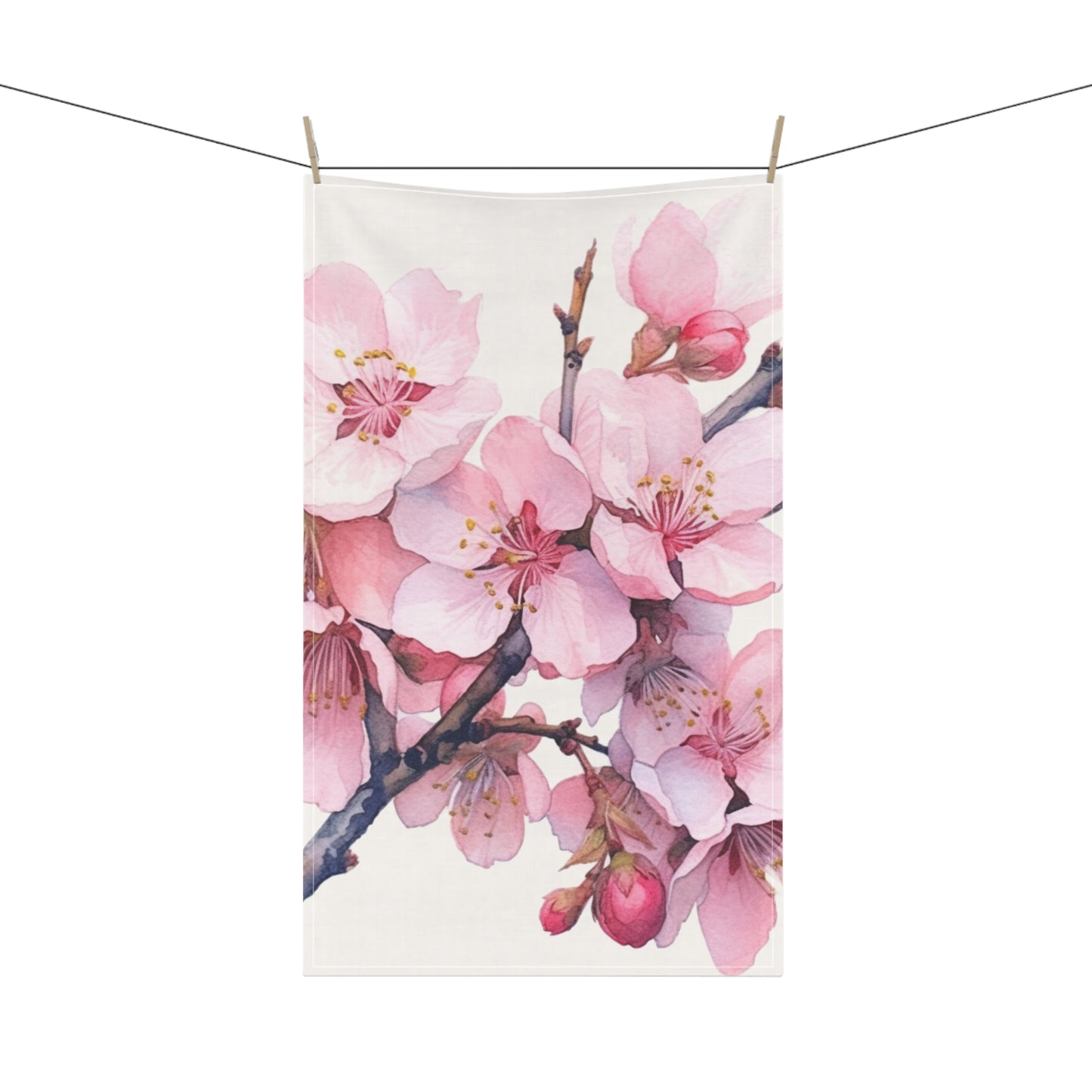 Whimsical Delight: Watercolor Cherry Blossom Tree Kitchen Towel