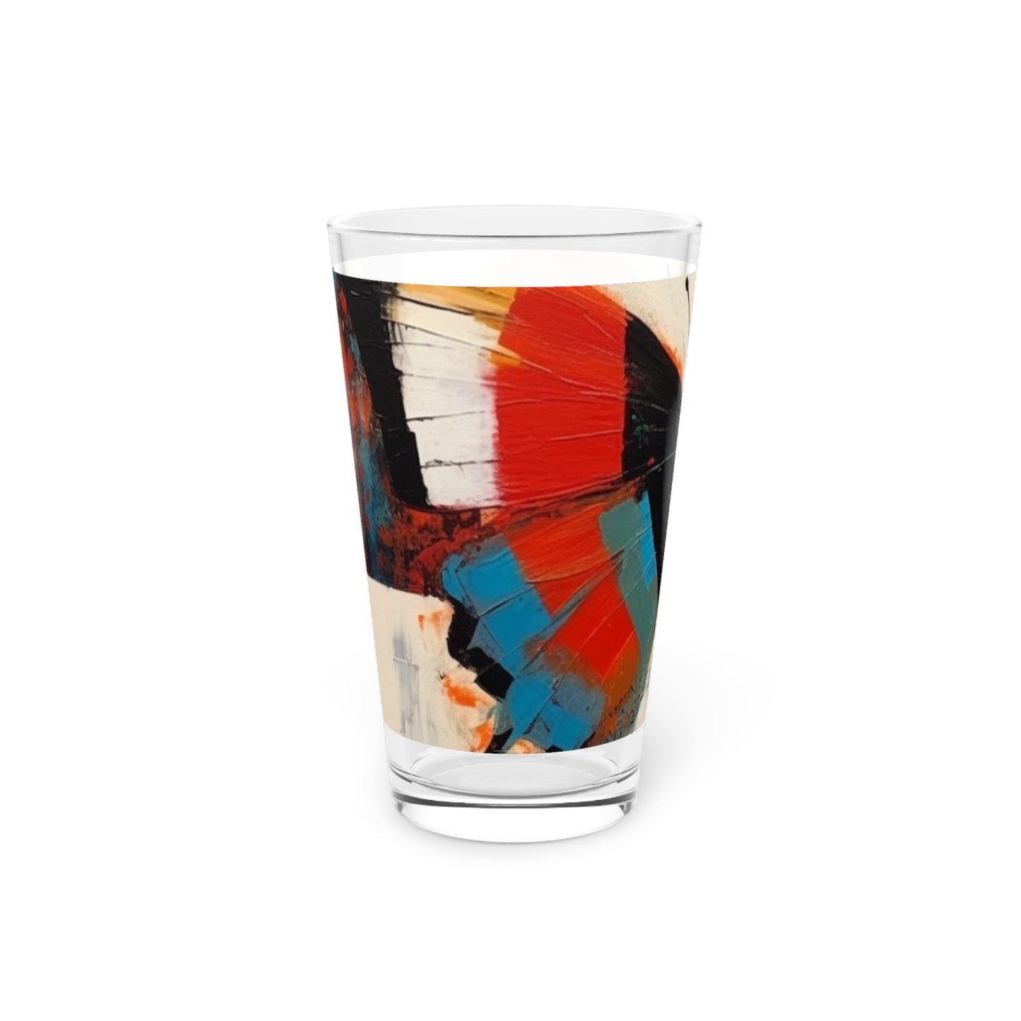 Bauhaus-Inspired Butterfly Symphony: Pint Glass with Vibrant Colors and Intricate Details