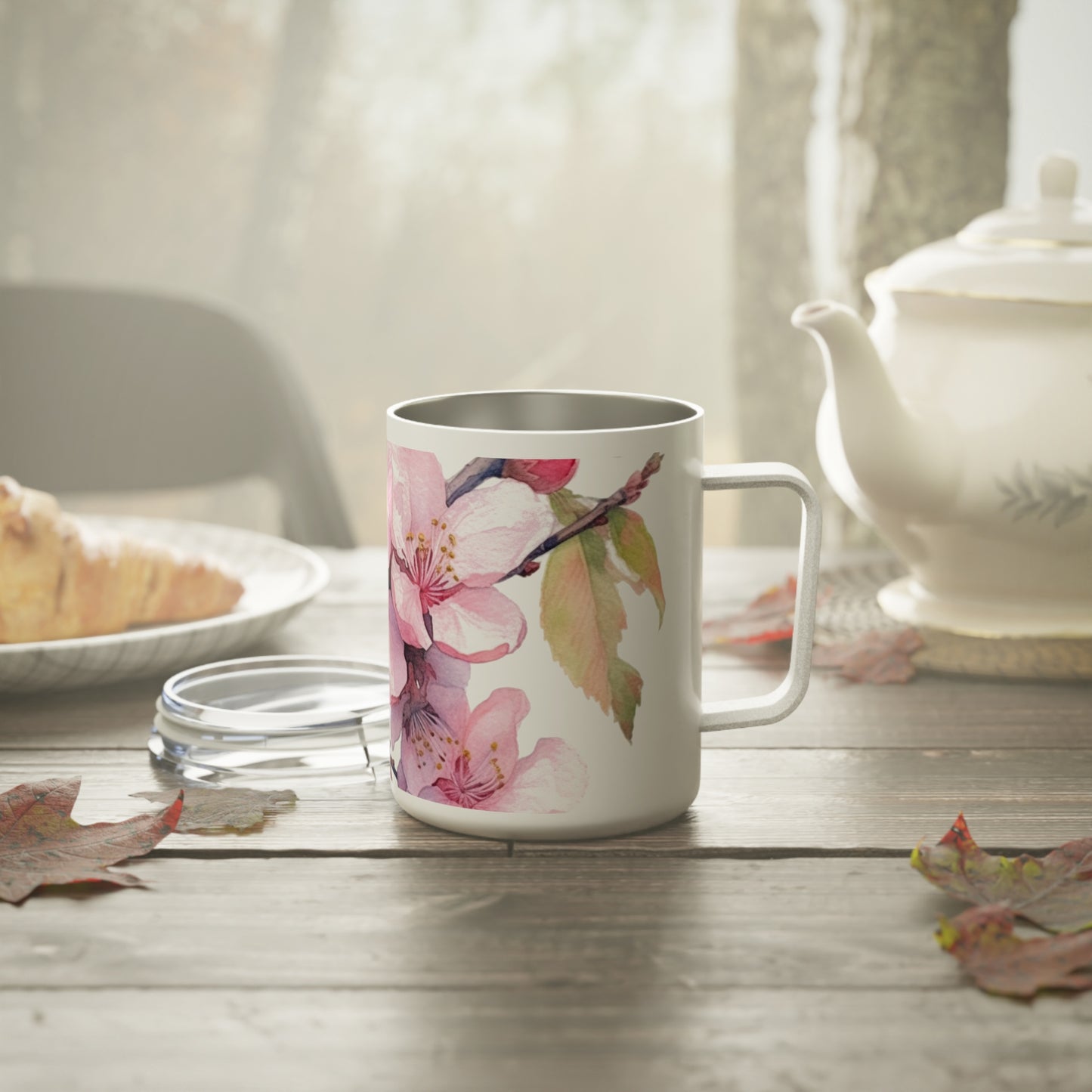 Whimsical Delight: Watercolor Cherry Blossom Tree Insulated Coffee Mug