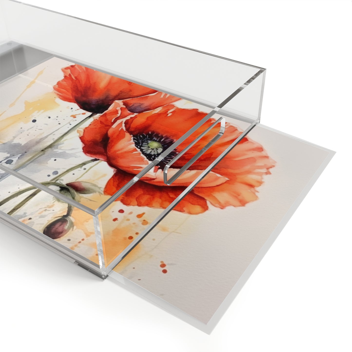 Whimsical Poppy Flower Watercolor Acrylic Serving Tray: An Artistic Delight