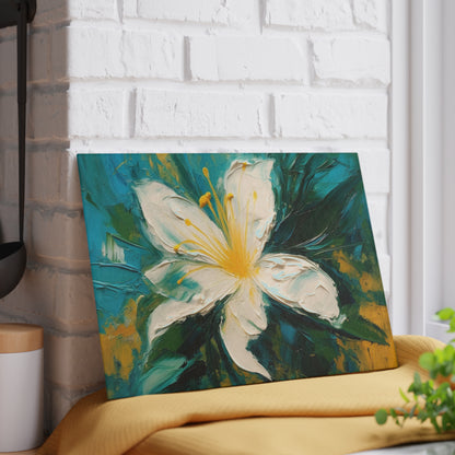 Floral Symphony: Glass Cutting Board featuring an Abstract Oil Painting of Jasmine