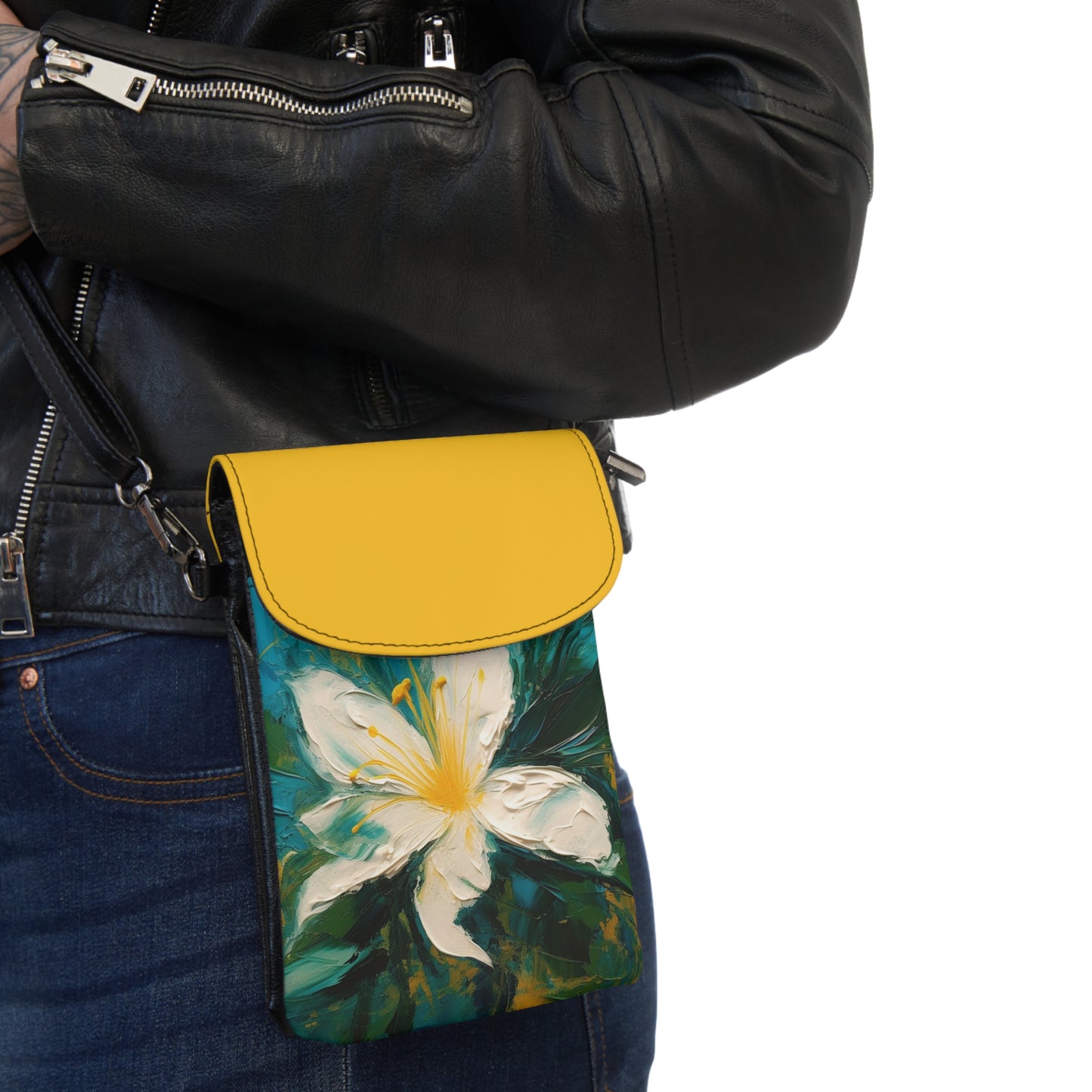 Floral Symphony: Small Cell Phone Wallet featuring an Abstract Oil Painting of Jasmine