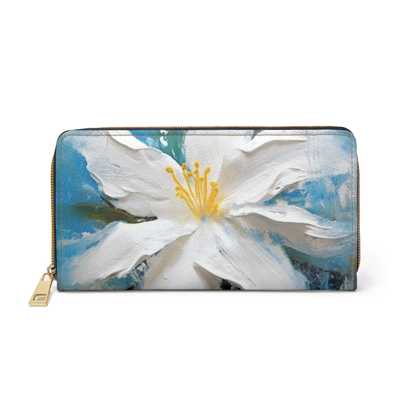 Ethereal Elegance: Zipper Wallet featuring an Abstract Oil Painting of Jasmine