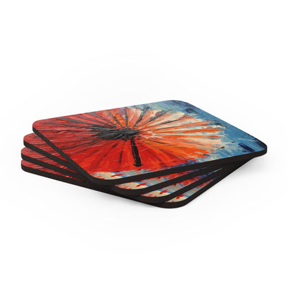 Umbrella Painting Corkwood Coaster Set: Channel Your Inner Artist with Abstract Oil Paint