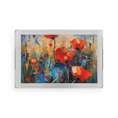 Acrylic Serving Tray Paradise: Abstract Poppy Artwork and Flower Drawings