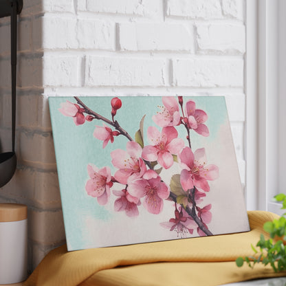 Artistic Flourish: Floral Watercolor Cherry Blossom Glass Cutting Board