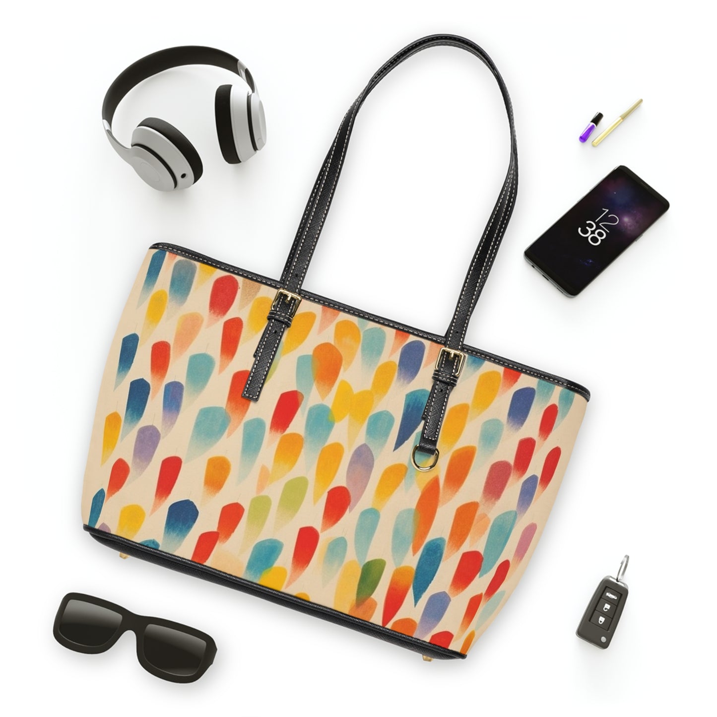 Energetic Expression: Colorful Shapes PU Leather Shoulder Bag