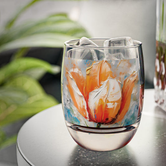 Whiskey Glass with Vibrant Orange Tulip: Embrace the Beauty of Nature