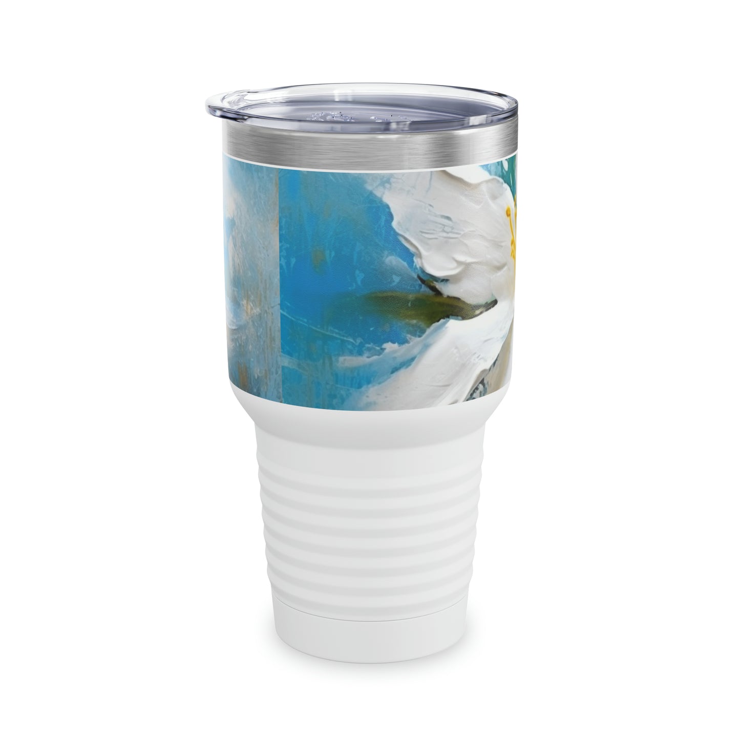 Abstract Jasmine: Ringneck Tumbler with Floral Oil Painting