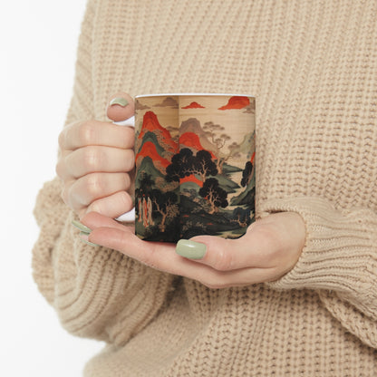 Ceramic Mug: Custom Japanese Tapestry - Infuse Your Coffee Break with Unique Artistic Expression