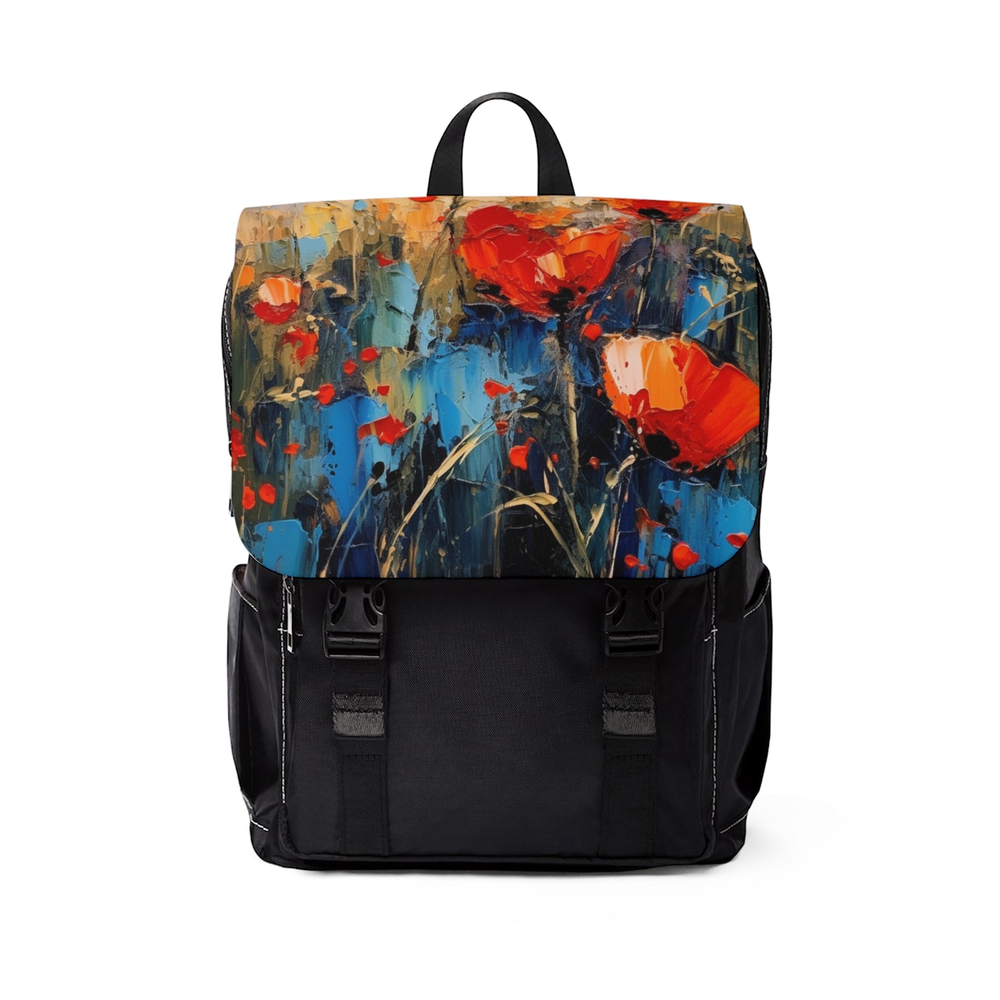 Unisex Casual Shoulder Backpack Paradise: Abstract Poppy Artwork and Flower Drawings