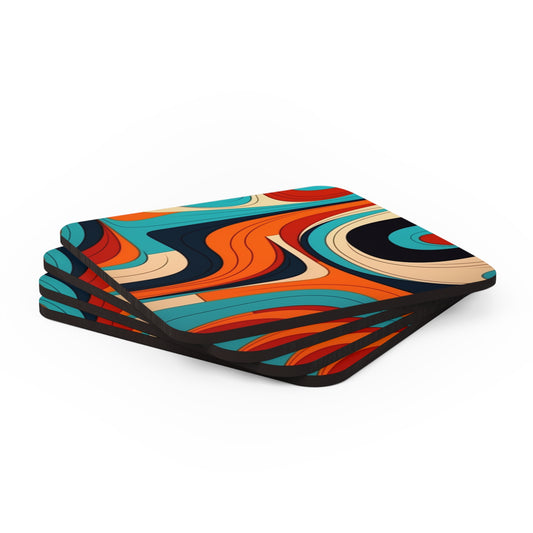 Midcentury Abstractions: Abstract-Inspired Corkwood Coaster Set for Atomic Age Design