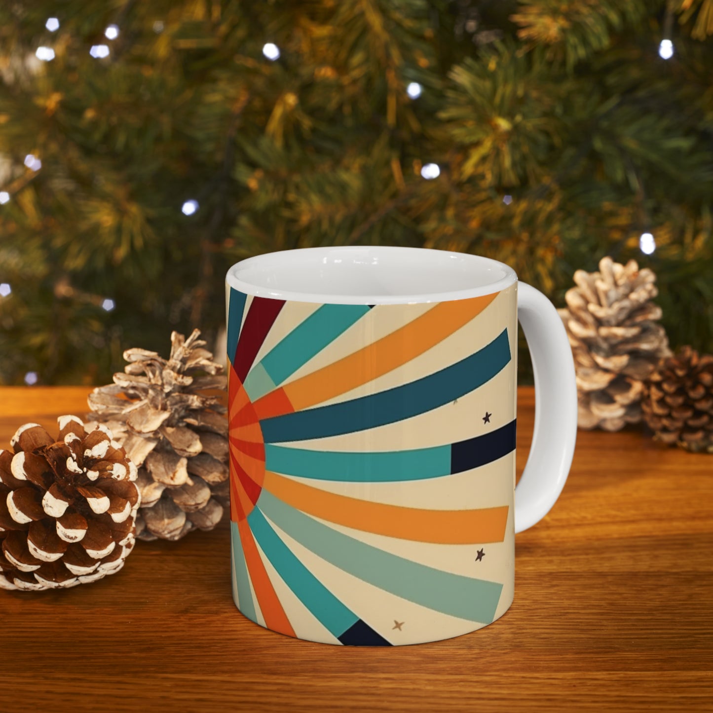 Swinging Sixties: 1960s Fashion-Inspired Coffee Mug with Abstract Art and Starburst Candy Colors