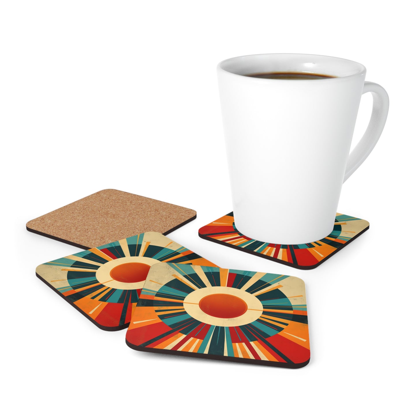 Minimalist Sunshine: Midcentury Modern Sun Corkwood Coaster Set