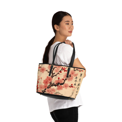 Floral Fusion: PU Leather Shoulder Bag Merging Cherry Blossom Beauty and Artistic Flower Drawings