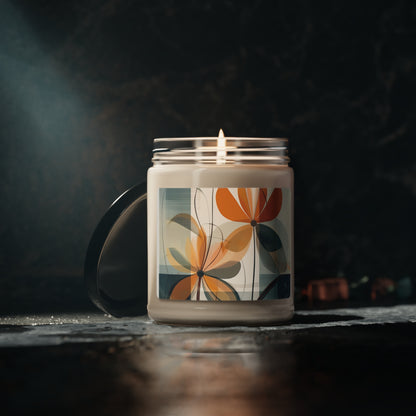 Botanical Chic: Flower Drawings and Minimalist Scented Soy Candle Design with Midcentury Flair