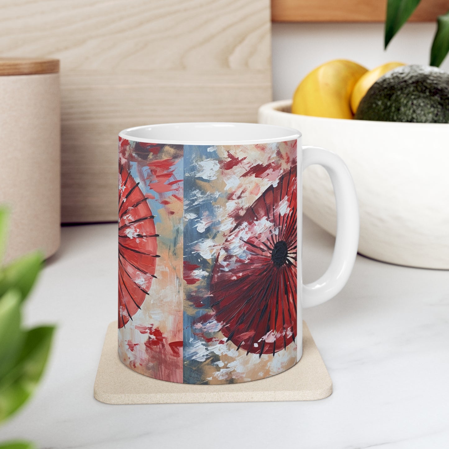 Abstract Japanese Umbrella Painting Ceramic Mug: Unleashing Artistic Beauty