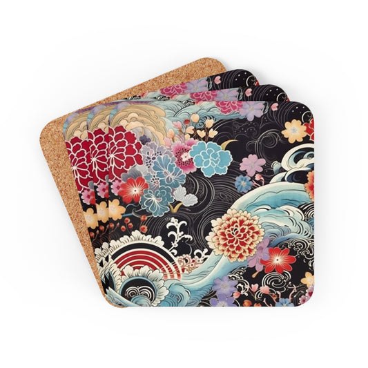 Authentic Japanese Kimono Corkwood Coaster Set: Embrace Tradition