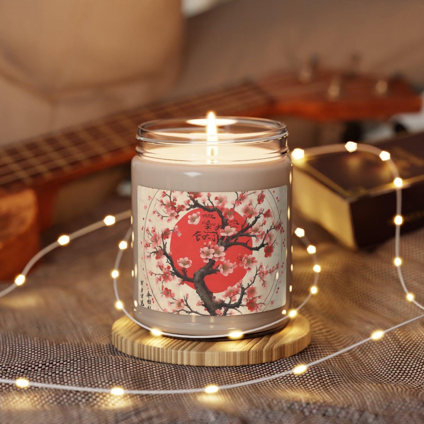 Nature's Brushstrokes: Scented Soy Candle Featuring Captivating Cherry Blossom Drawings