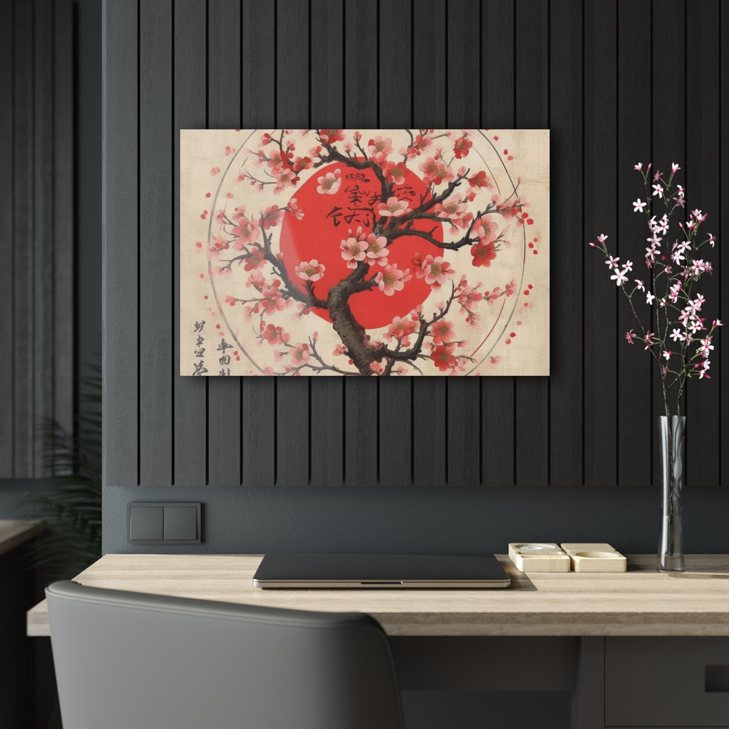 Nature's Brushstrokes: Acrylic Prints Featuring Captivating Cherry Blossom Drawings