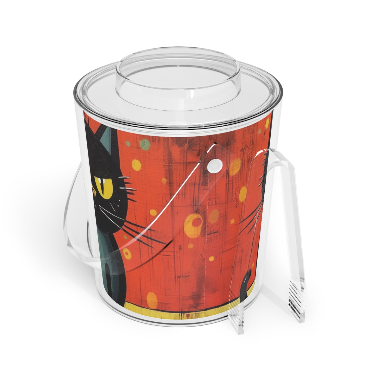 Fashionably Retro Feline: Midcentury Modern Ice Bucket with Tongs with a Vintage Cat-Inspired Flair