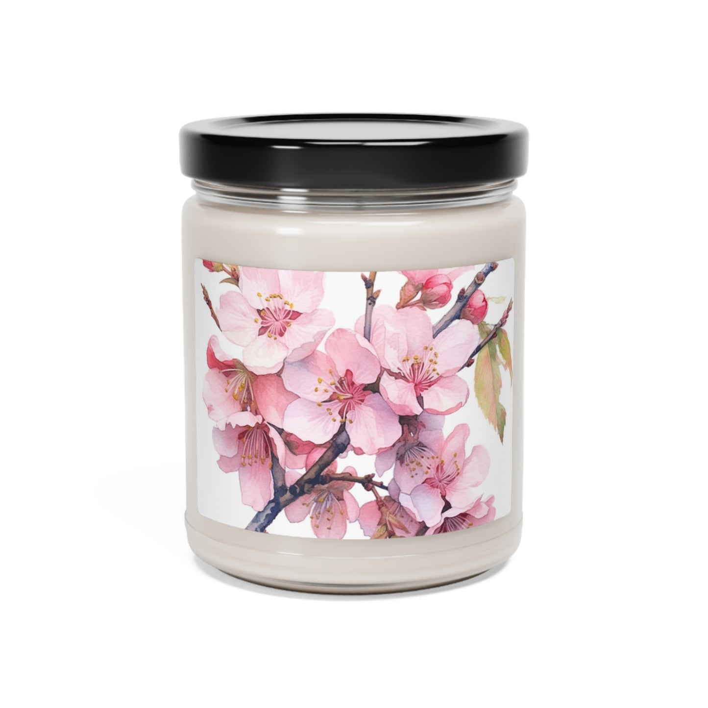 Whimsical Delight: Watercolor Cherry Blossom Tree Scented Soy Candle