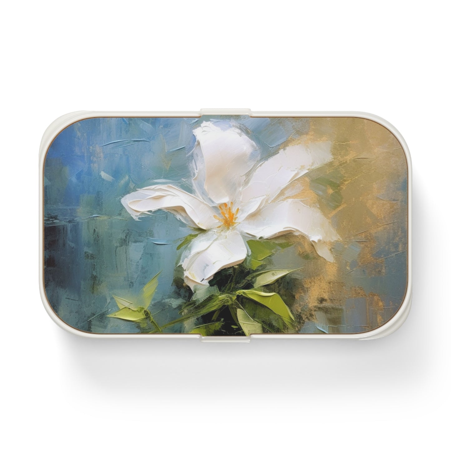 Artistic Fusion: Abstract Oil Painting Jasmine on a Bento Box