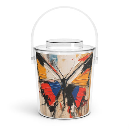 Abstract Bauhaus Design: Ice Bucket with Tongs with Butterfly-Inspired Brush Strokes