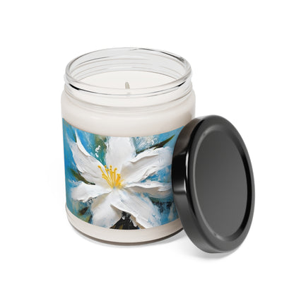 Ethereal Elegance: Scented Soy Candle featuring an Abstract Oil Painting of Jasmine