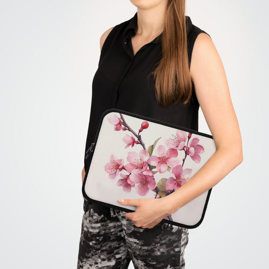 Artistic Flourish: Floral Watercolor Cherry Blossom Laptop Sleeve