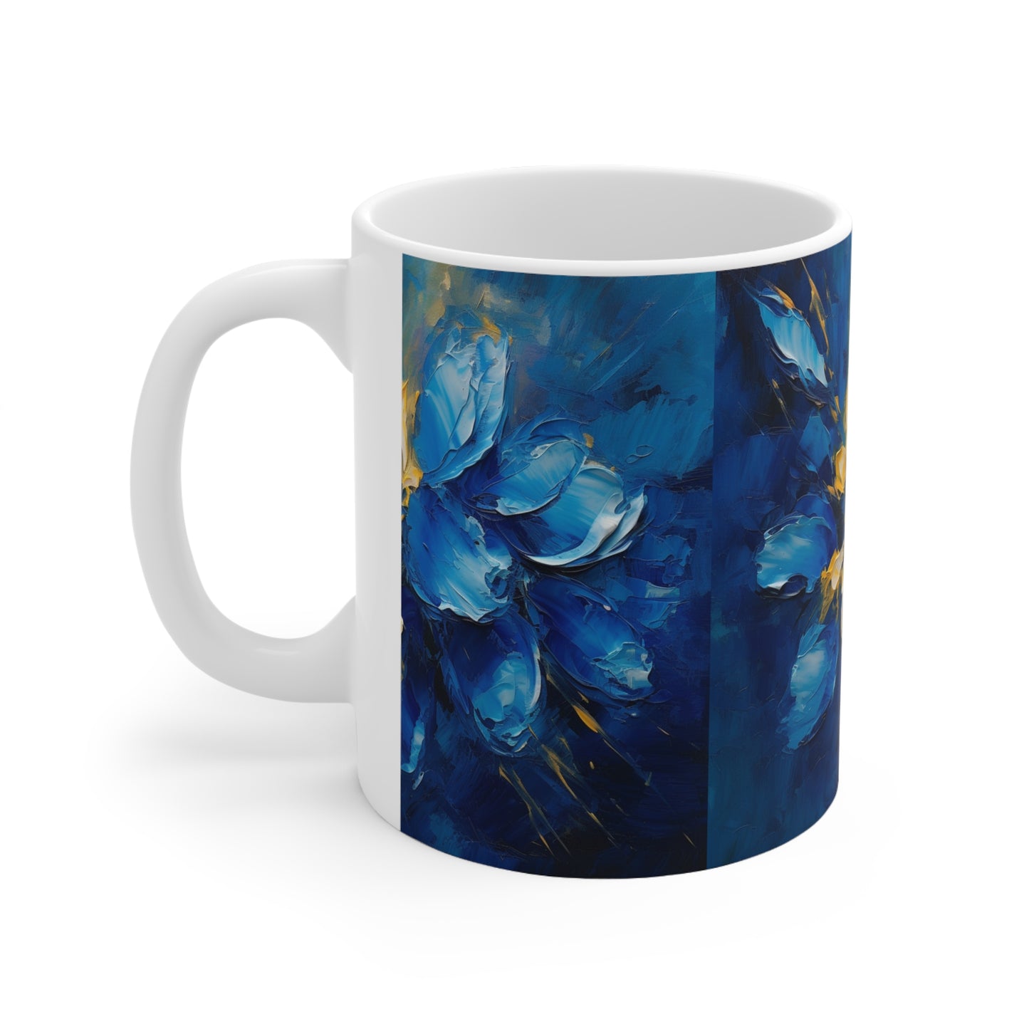 Captivating Blue Orchid Abstract Art: Ceramic Mug for Creative Souls