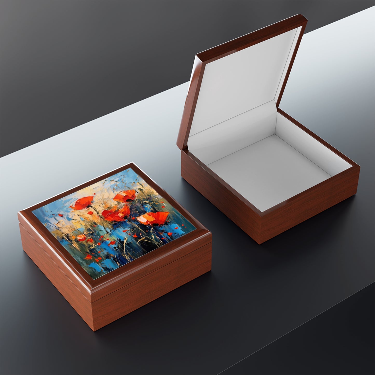 Jewelry Box Paradise: Abstract Poppy Artwork and Flower Drawings