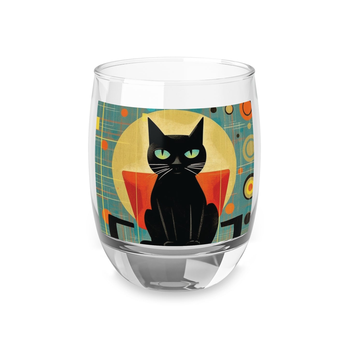 Abstract Cat Expressions: Modern Art-Inspired Midcentury Modern Whiskey Glass with Timeless Atomic Age Design