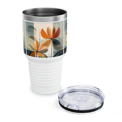 Botanical Chic: Flower Drawings and Minimalist Ringneck Tumbler Design with Midcentury Flair