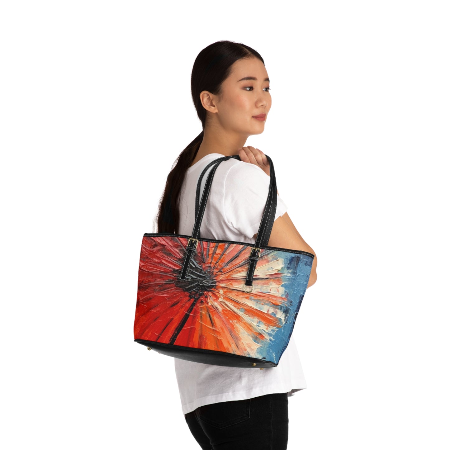 Umbrella Painting PU Leather Shoulder Bag: Channel Your Inner Artist with Abstract Oil Paint