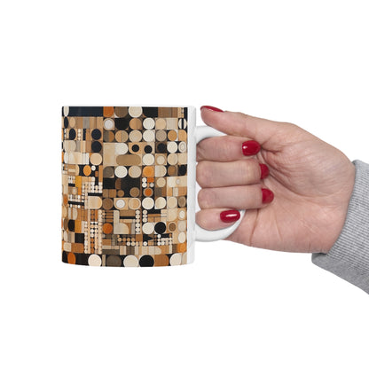 Earthy Grid Ceramic Mug: Graphic Black and White with Earthy Palette