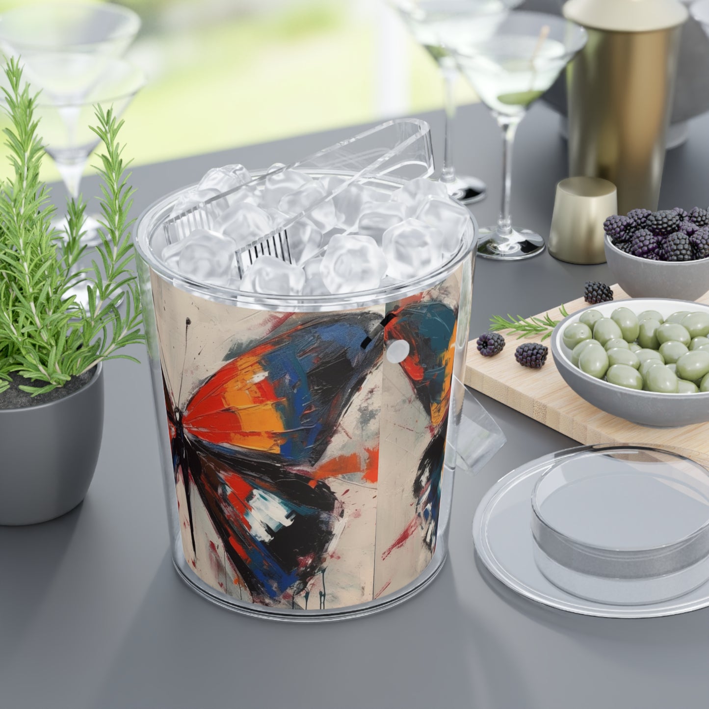 Butterfly Dreams on Ice Bucket with Tongs: Embrace the Beauty of Bauhaus Art