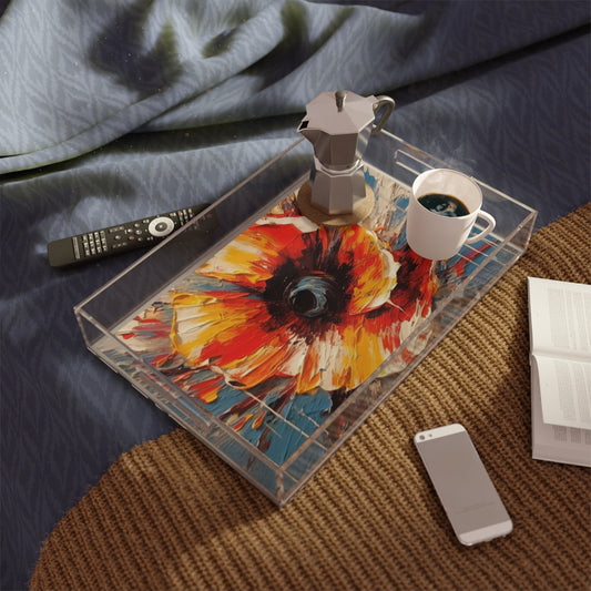 Poppy Symphony: Acrylic Serving Tray with Abstract Floral Artwork