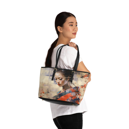 Japanese-Inspired Abstract Oil Painting PU Leather Shoulder Bag: Celebrating Geisha Beauty