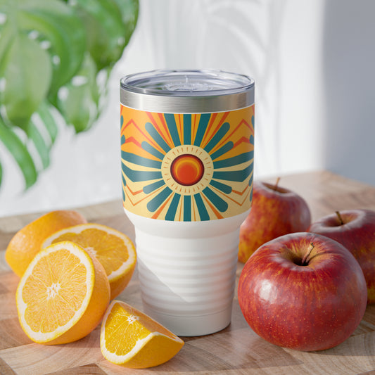 Midcentury Sunburst: Ringneck Tumbler with Radiant Sunbeam Design